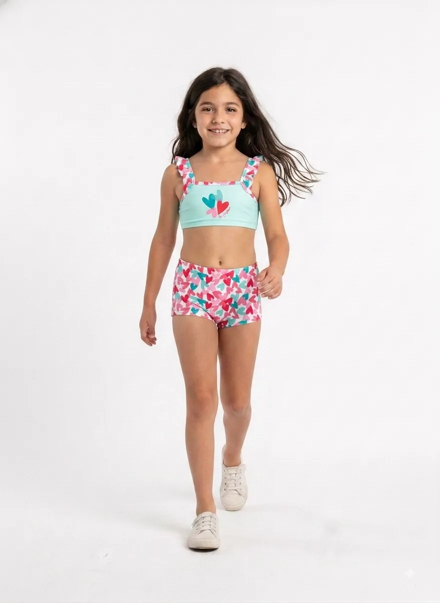 BIKINI ESTAMPADA C/ VOLADOS EN BRETELES Y SHORT