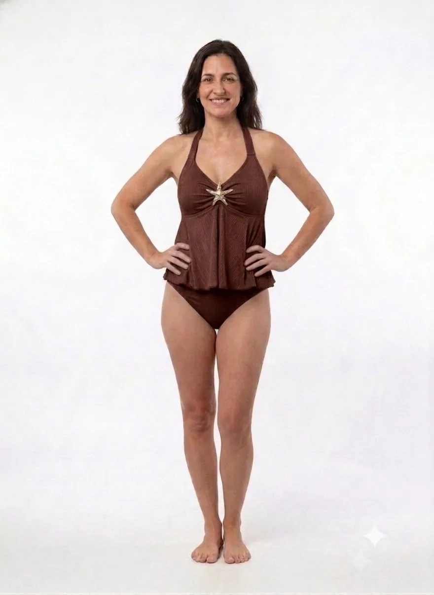 TANKINI C/ ACCESORIO METÁLICO + VEDETINA - TELA CON TEXTURA